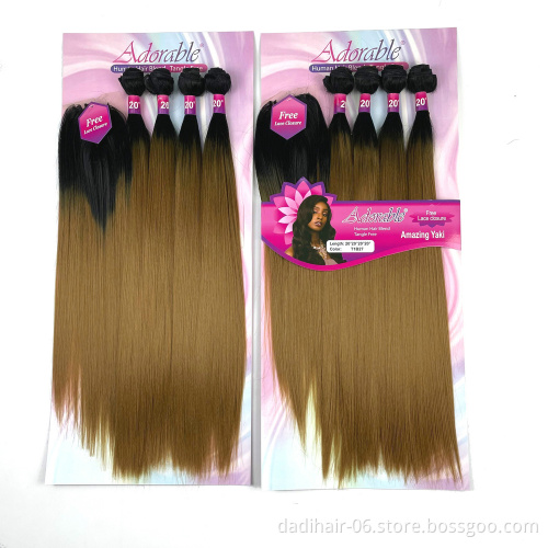Adorable Suit Synthetic Hair Bundles With Free Machine Made 4*4 Lace Closure Ombre Two Tone Amazing Yaki Wave 4pcs 20Inch T1B30